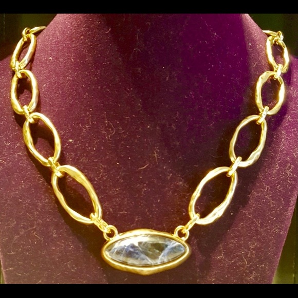 Ralph Lauren Gold Link lapis stone necklace - Picture 2 of 8